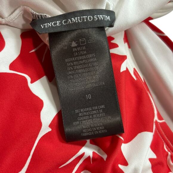 Vince Camuto Women's Red/White Hibiscus One Shoulder Swimsuit Size 10 One Piece - Picture 4 of 4